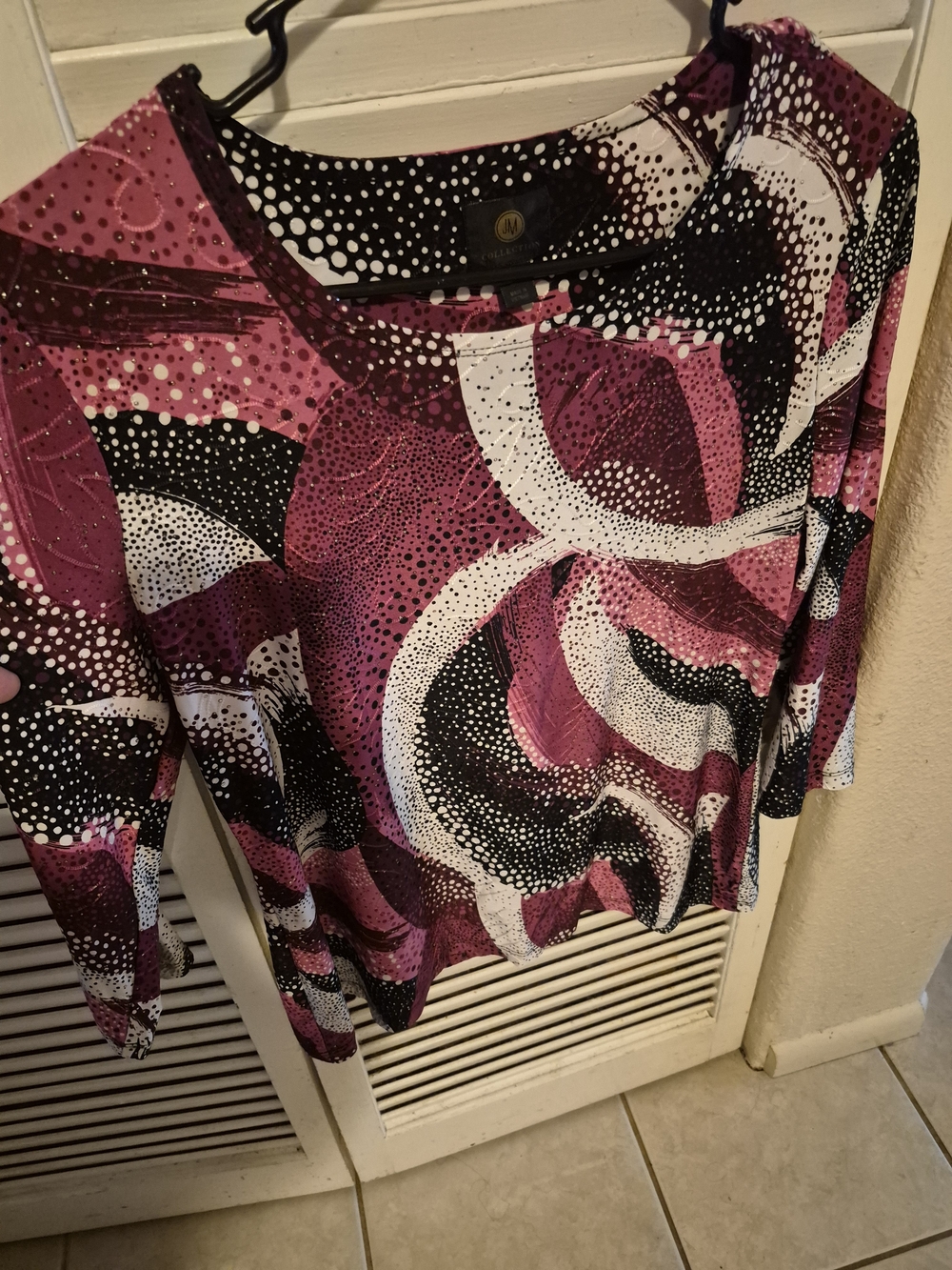 Womens Pink & Black Abstract Print Long Sleeve Top